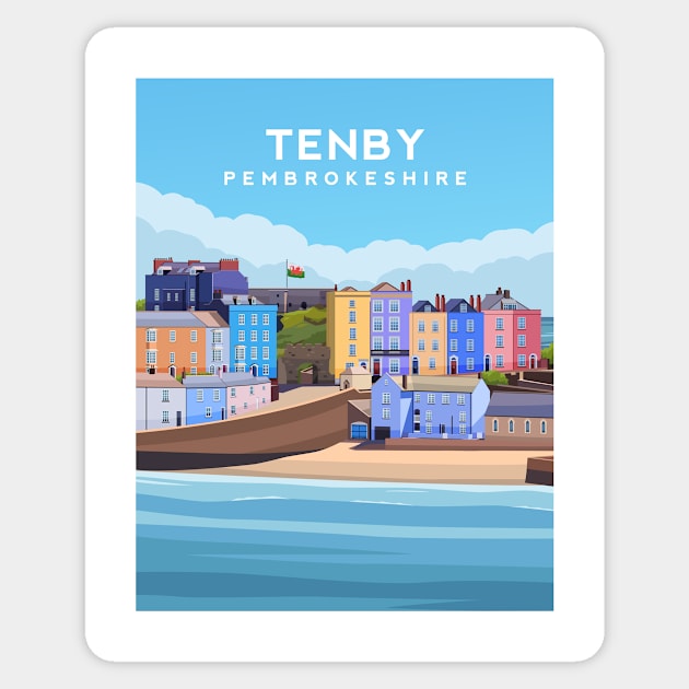 Tenby in Pembrokeshire - South Wales Sticker by typelab